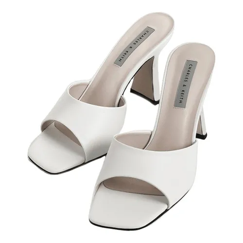 Dép Cao Gót Nữ Charles & Keith CNK Square Toe Heeled Mules 60050950 Màu Trắng Size 36