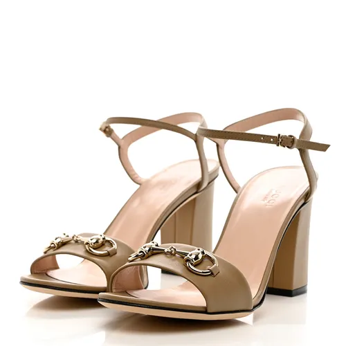 Dép Cao Gót Nữ Gucci Calfskin Miro Soft Horsebit Mid Heel Sandals Màu Be Size 37.5