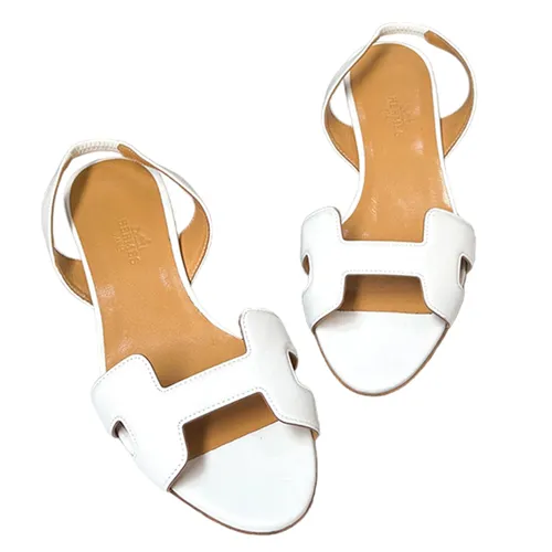 Dép Hermès Nữ - Dép Cao Gót Nữ Hermès Night Leather Sandals Màu Trắng Nâu Size 35 - Vua Hàng Hiệu