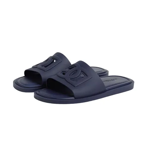 Dép Dolce & Gabbana - Dép Nam Dolce & Gabbana D&G Rubber With Logo Slide CS2215AN994 8H665 Màu Xanh Navy Size 41 - Vua Hàng Hiệu