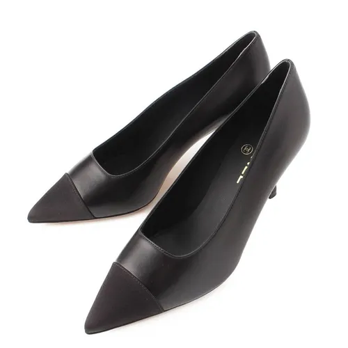 Giày Chanel Nữ - Giày Cao Gót Nữ Chanel Coco Mark Leather X Satin Heel Pumps Black Màu Đen Size 36.5 - Vua Hàng Hiệu