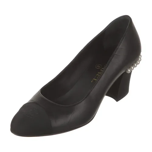 Giày Chanel Nữ - Giày Cao Gót Nữ Chanel Faux Pearl Accents Leather Pumps Màu Đen Size 36.5 - Vua Hàng Hiệu