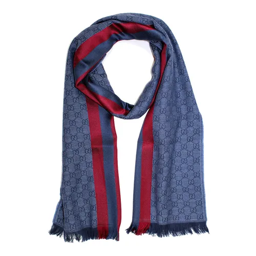 Thời trang Gucci Khăn quàng cổ - Khăn Quàng Cổ Gucci Scarf Midnight Blue Signature GG Stripe 544620 4G704 Màu Xanh - Vua Hàng Hiệu