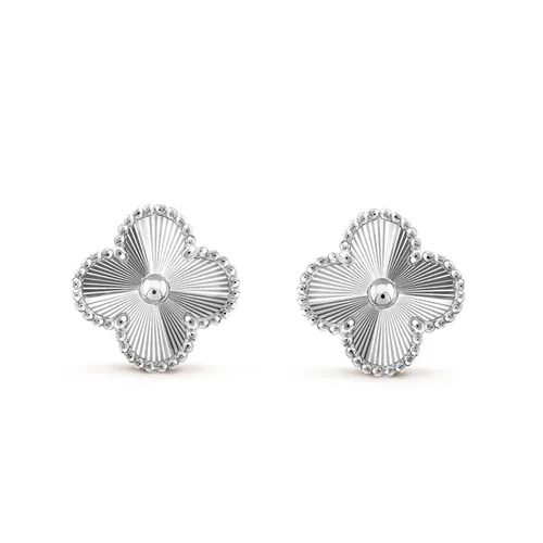 Trang sức Vàng 18k - Khuyên Tai Nữ Jewery Luxury Vintage Alhambra Earrings 18k White Gold Màu Bạc - Vua Hàng Hiệu