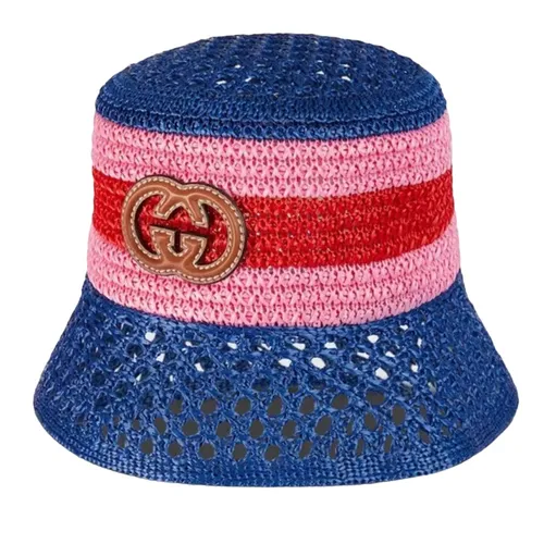 Gucci Viscose, raffia Ý - Mũ Gucci Bucket Raffia-Effect Hat 750690- 3HATL- 4064 Màu Hồng Xanh Size S - Vua Hàng Hiệu