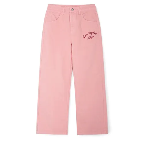 Thời trang - Quần Jean Nữ MLB Varsity Cursive Embroidery Wide Pants New York Yankees 3FDPV0144-07PKM Màu Hồng Size XS - Vua Hàng Hiệu
