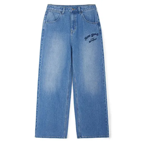 Thời trang - Quần Jean Nữ MLB Varsity Cursive Embroidery Wide Pants New York Yankees 3FDPV0144-50INS Màu Xanh Denim Size XS - Vua Hàng Hiệu