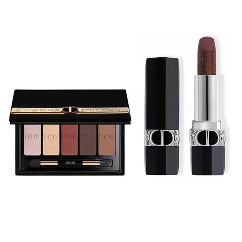Trang điểm Dior Bộ sản phẩm - Set 2 Món Bảng Phấn Mắt Dior Écrin Couture Palette Và Son Rouge Dior Limited Edition 913 Mystic Plum Matte Finish Màu Nâu Đỏ - Vua Hàng Hiệu