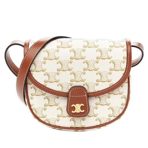 Túi xách Celine - Túi Đeo Chéo Nữ Celine Mini Besace In Triomphe Canvas And Calfskin Màu Trắng/Nâu - Vua Hàng Hiệu