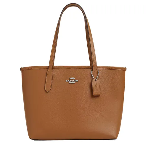 Túi xách Coach Túi tote - Túi Tote Nữ Coach Small City CT859 Silver/Light Saddle Màu Nâu - Vua Hàng Hiệu