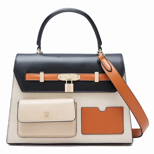 Túi Xách Nữ Lyn Raff Pocket Top Handle L Handbags LL24FBS126 Màu Đen Trắng