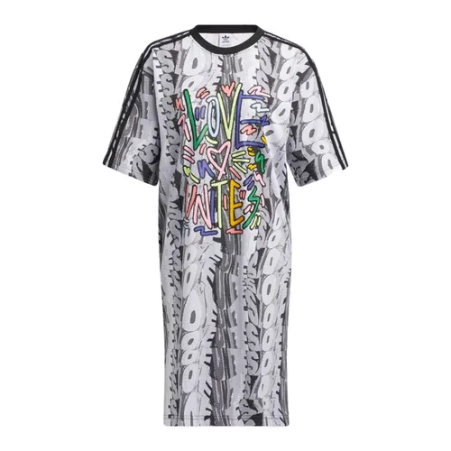 Thời trang Adidas Váy suông - Váy Adidas Love Unites Doodle Tee Dress HC3083 Phối Màu Size 8UK - Vua Hàng Hiệu