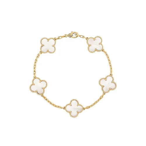 Trang sức Vòng đeo tay Vàng 18k - Vòng Đeo Tay Jewery Luxury Vintage Alhambra Bracelet 5 Motifs 18K Màu Vàng Gold Size 9mm - Vua Hàng Hiệu