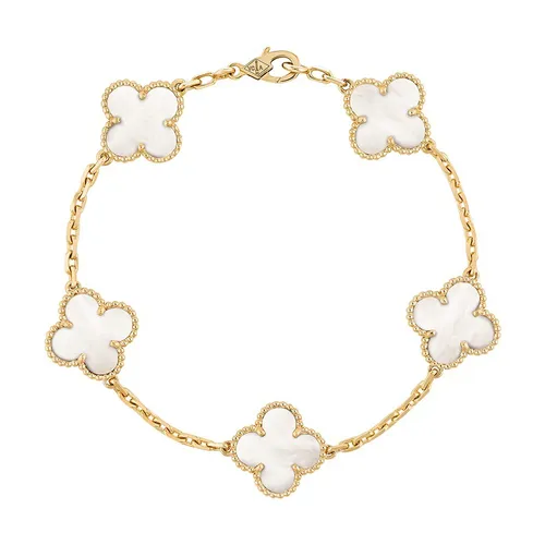 Vòng Đeo Tay Jewery Luxury Vintage Alhambra Bracelet 5 Motifs 18K Màu Vàng Gold Size 12mm