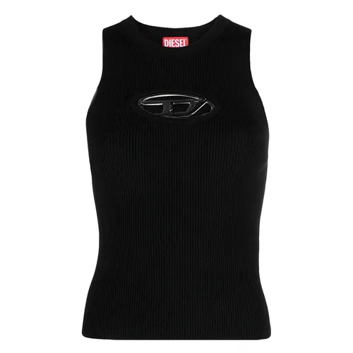 Thời trang Áo ba lỗ - Áo Ba Lỗ Nữ Diesel M-Onerva-Top Cut-Out Knit Top With Logo Plaque Tank Top A096210DLAX9XX Màu Đen Size XS - Vua Hàng Hiệu