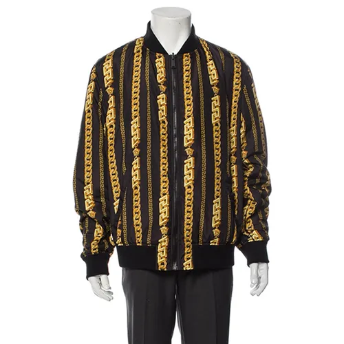 Thời trang Áo Bomber - Áo Bomber Nam Versace Printed Jacket A89511S1A072975B000 Màu Đen Vàng Size 48 - Vua Hàng Hiệu