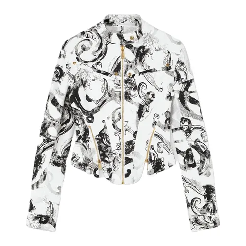 Thời trang - Áo Khoác Bò Nữ Versace Jeans Couture Watercolor Couture Denim Biker Jacket 76HAS461 ES084ENZ 003 Màu Trắng Đen Size 38 - Vua Hàng Hiệu