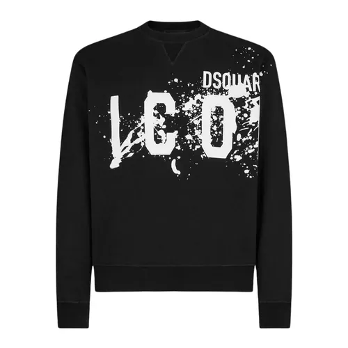 Áo Nỉ Sweater Nam Dsquared2 Black With ICON SPLASH Logo Printed S79GU0114 S25516 900 Màu Đen Size XS