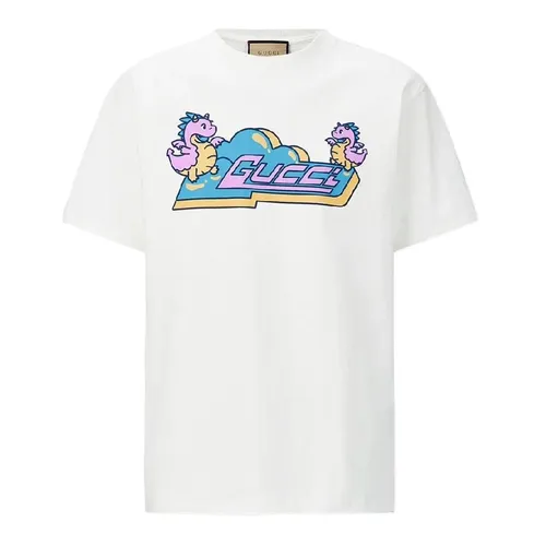 Thời trang Gucci - Áo Phông Nam Gucci White With Dragon Baby Logo Printed 776596 XJGD0 9086 Tshirt Màu Trắng Size XS - Vua Hàng Hiệu