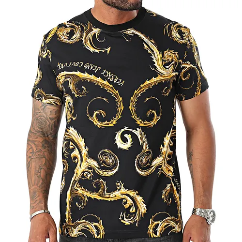 Thời trang Versace Áo phông - Áo Phông Nam Versace Jeans Couture Tshirt Print Chromo Couture 77GAH6S0 JS388 G89 Màu Đen Vàng Size M - Vua Hàng Hiệu