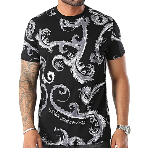 Thời trang Versace Áo phông - Áo Phông Nam Versace Jeans Couture Tshirt Print Chromo Couture 77GAH6S0 JS388 KJ2 Màu Đen Xám Size S - Vua Hàng Hiệu