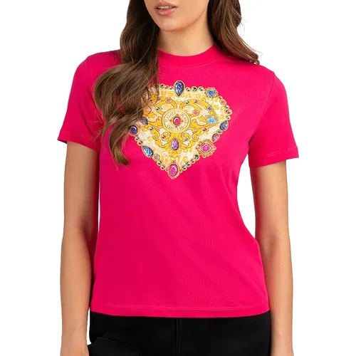 Thời trang Versace Áo phông - Áo Phông Nữ Versace Jeans Couture Heart Couture Tshirt 76HAHL01 CJ01L G49 Màu Hồng Đậm Size S - Vua Hàng Hiệu