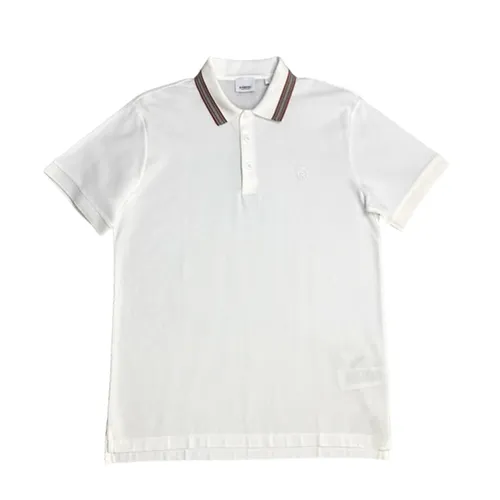 Áo Polo Nam Burberry Icon Stripe Collar Shirt Màu Trắng Size XL