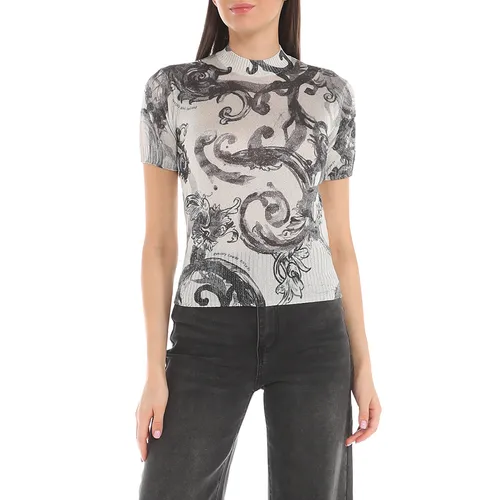 Thời trang Trắng, đen Áo thun - Áo Thun Nữ Versace Jeans Couture Short Sleeved Sweater With Print 76HAFMN8 CMN45 003 Màu Trắng Đen Size S - Vua Hàng Hiệu