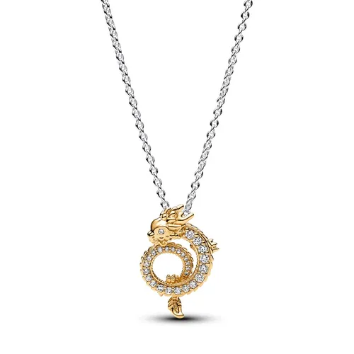 Trang sức - Dây Chuyền Pandora Moments Mạ Vàng 14K Hình Rồng Đính Đá 363070C01 Màu Vàng Trắng - Vua Hàng Hiệu