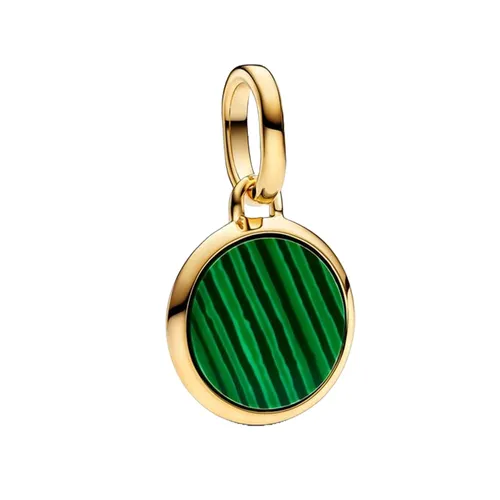 Hạt Vòng Charm Pandora Green Engravable Mini Medallion Charm 763389C01 Màu Vàng Phối Xanh