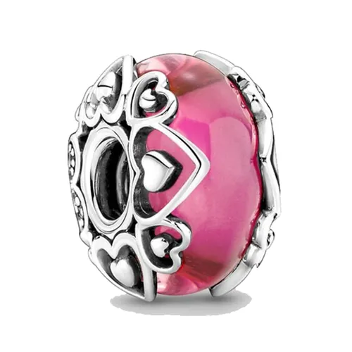 Hạt Vòng Charm Pandora Reveal Your Love Pink Murano Glass 791159C00 Màu Hồng Bạc