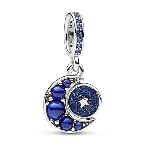 Trang sức Xanh bạc Hạt vòng charm - Hạt Vòng Charm Pandora Sparkling Moon Spinning Dangle 792979C01 Màu Xanh Bạc - Vua Hàng Hiệu