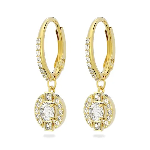 Khuyên Tai Nữ Swarovski Una Drop Earrings Round Cut White Tone Plated 5646733 Màu Vàng Gold