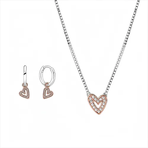 Set Dây Chuyền Khuyên Tai Pandora Mạ Vàng Hồng 14K - Trang sức - Vua Hàng Hiệu