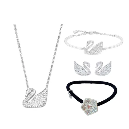 Set Dây Chuyền + Vòng Đeo Tay + Khuyên Tai Swarovski Swan Pendant, White, Rhodium Plated 5007735, 5011990, 5161256 Thiên Nga Màu Trắng Bạc ( Kèm Dây Buộc Tóc) - Trang sức - Vua Hàng Hiệu