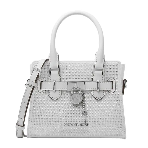 Túi Đeo Chéo Nữ Michael Kors&nbsp;MK Hamilton Extra-Small Crystal Embellished Washed Denim Satchel 35T4SHMS0I Màu Trắng