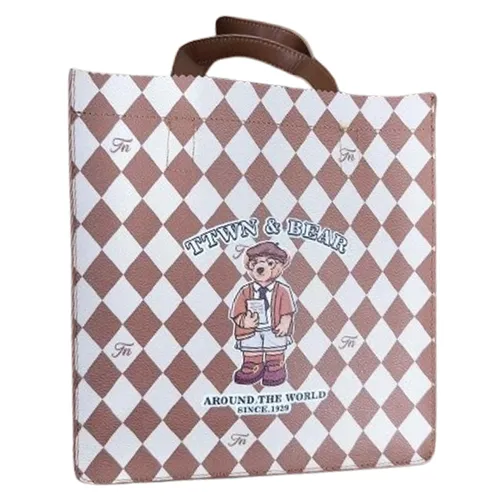 Túi Tote Nữ TTWN BEAR TN3521-88330 Caro Màu Nâu Trắng