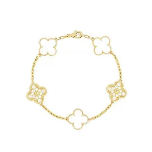 Trang sức Vòng đeo tay Vàng 18k, Kim cương - Vòng Đeo Tay Van Nữ Jewery Luxury Vintage Alhambra Bracelet, 5 Motifs 18k Yellow Màu Vàng Gold Bản 15mm - Vua Hàng Hiệu