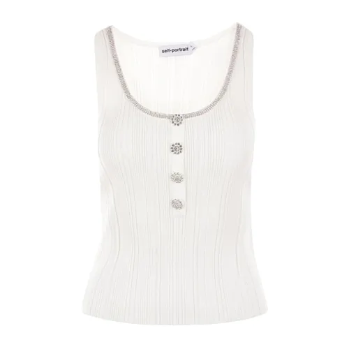 Thời trang Áo ba lỗ - Áo Ba Lỗ Nữ Self-Portrait In White PF24145TBWWHITE Tank Top Màu Trắng Size M - Vua Hàng Hiệu