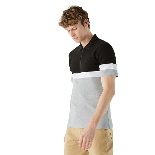 Thời trang - Áo Polo Nam Lacoste Men's Regular Fit Half Zip Color Block Black PH0238-38S Màu Đen Xám Size 2 - Vua Hàng Hiệu