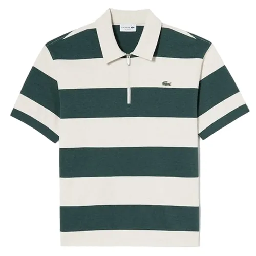 Áo Polo Nam Lacoste Men's Semi Zip Color Block PH544E-YZP Deep Green Màu Xanh Trắng Size 3