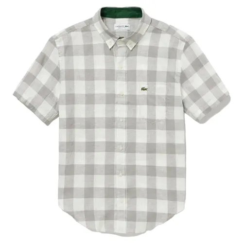 Thời trang Nữ Xám trắng - Áo Sơ Mi Cộc Tay Nam Lacoste Linen Check Short Sleeve Button Down Shirt CH2271-KZW Màu Xám Trắng Size 38 - Vua Hàng Hiệu