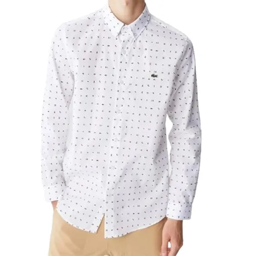 Thời trang - Áo Sơ Mi Nam Lacoste Men's Original Men's Shirt Regular Fit CH2306 - 06B Màu Trắng Họa Tiết Size 39 - Vua Hàng Hiệu