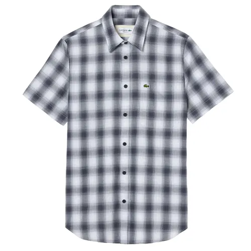Áo Sơ Mi Nam Ngắn Tay Lacoste Men's Short Sleeve Plaid Shirt CH3749 KBR Màu Đen Trắng Size 41