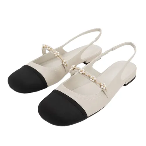 Giày Búp Bê Nữ Charles & Keith CNK Beaded Flower Slingback CK1-70900382-1 Chalk Màu Trắng/Đen Size 38