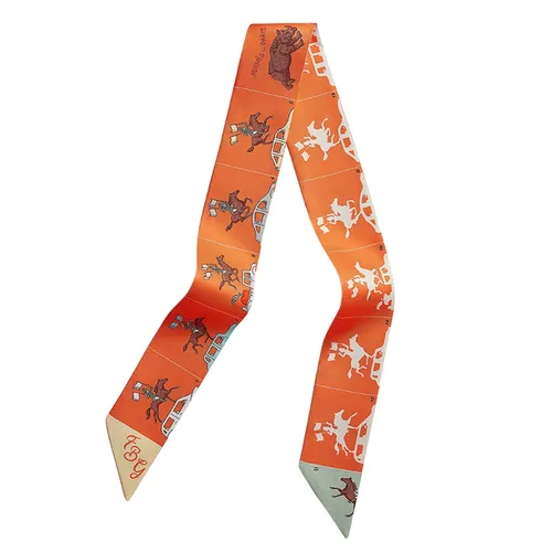 Khăn Lụa Nữ Hermès Parade Twilly Scarf Corail / Vert Amande / Brun Màu Cam N-MHM - Thời trang - Vua Hàng Hiệu