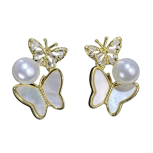 Khuyên Tai Nữ Kya Jewel Dancing Pearl Butterfly PE32 Màu Vàng Trắng