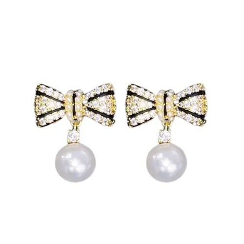 Trang sức - Khuyên Tai Nữ Kya Jewel Dazzling Pearl Bow PE29 Màu Trắng Vàng - Vua Hàng Hiệu