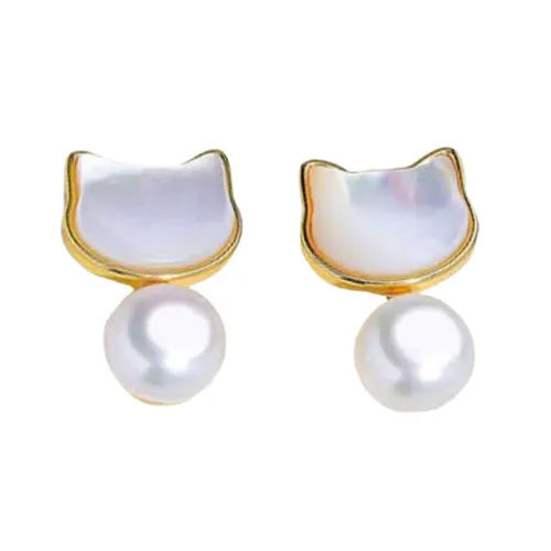 Trang sức Ngọc trai - Khuyên Tai Nữ Kya Jewel Playful Pearl Cat PE8-T Màu Trắng Ngà - Vua Hàng Hiệu