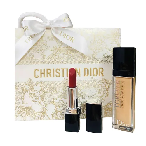 Trang điểm Dior Bộ sản phẩm - Set 2 Món Son Dior 720 Icone Satin + Kem Che Khuyết Điểm Dior Forever Skin Correct Tone 2N (Kèm Túi) - Vua Hàng Hiệu